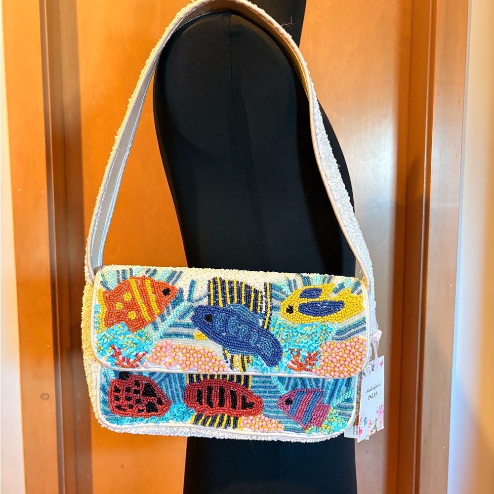 Vibrant Fish Beaded Shoulder Bag